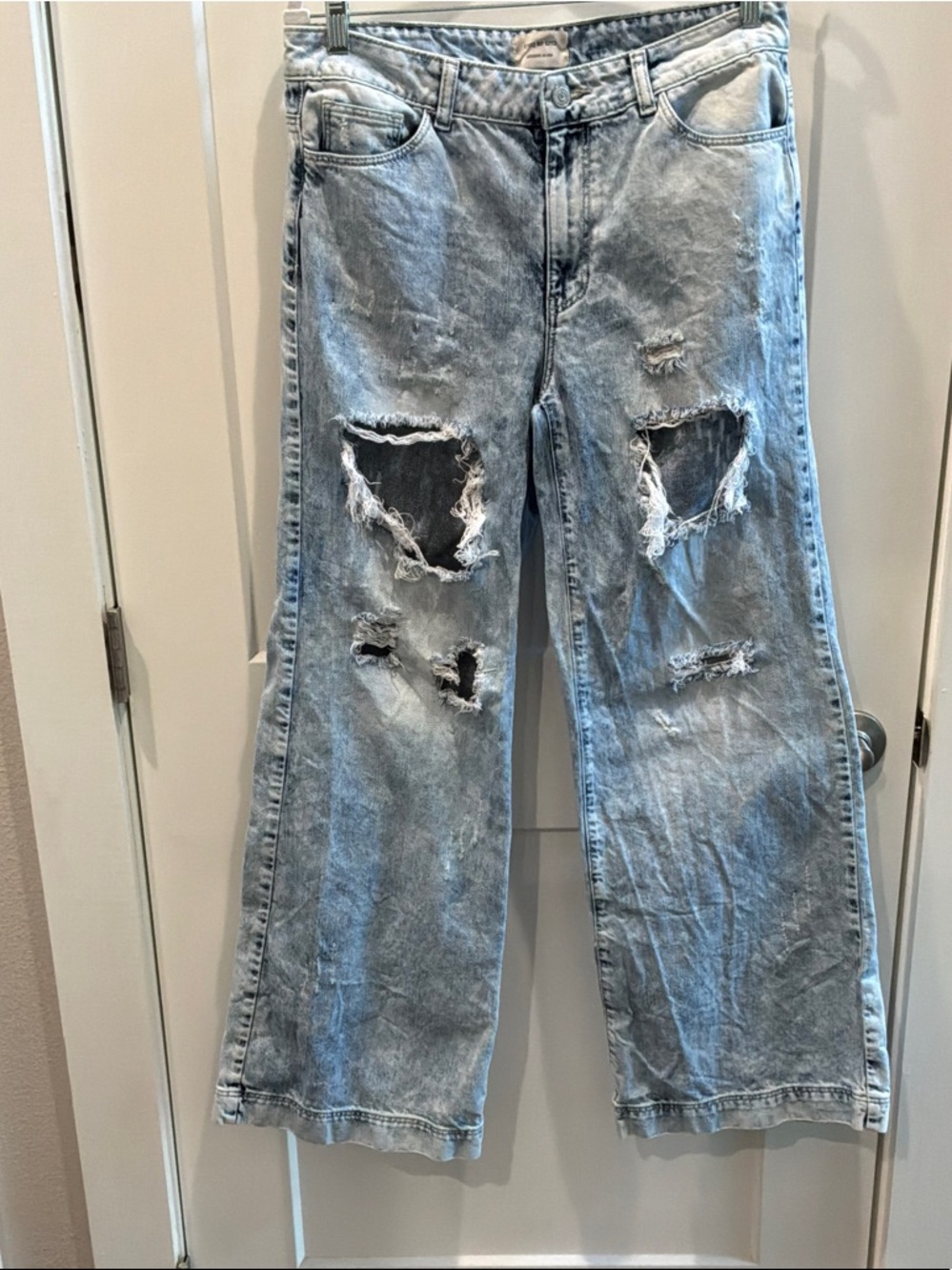 Women’s UNIQ by Litz Blue Distressed Wide Leg Jeans Flare Denim29/9 inseam 31
